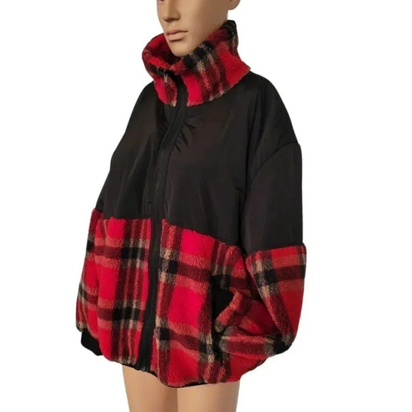 Sanctuary Jacket Womens Size XXL Buffalo Check Plaid Fleece Sherpa Relaxed NWT - Picture 1 of 6
